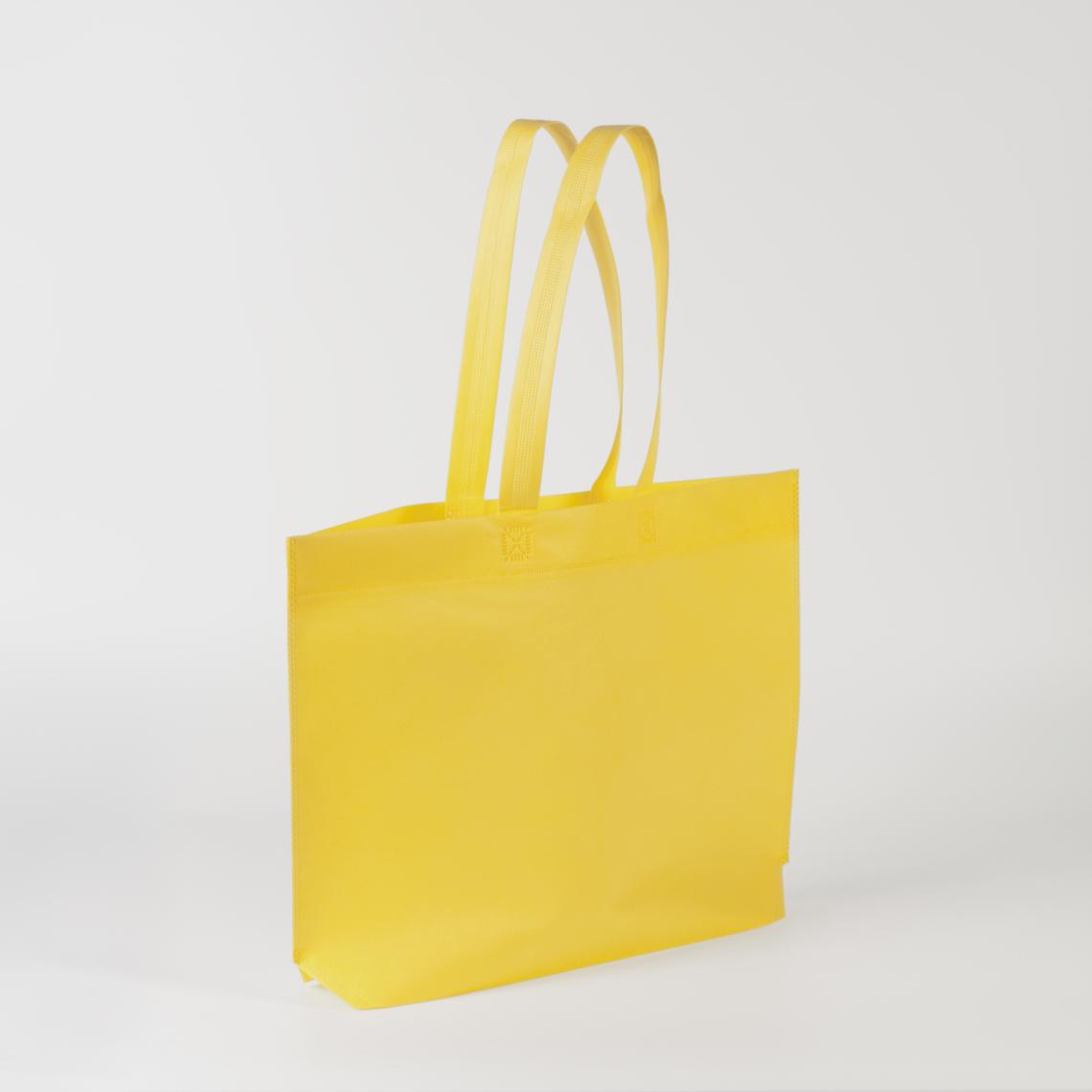 Bolsas de tela con asas largas grandes de tela reciclada Bolsas de tela reciclada con asas largas y huelle en base amarillas