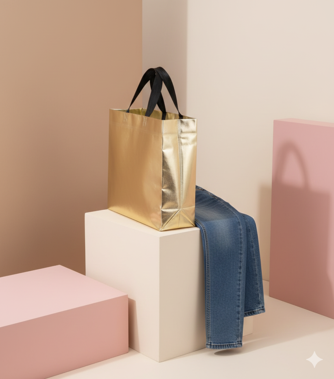 Bolsa oro y un pantalón arriba