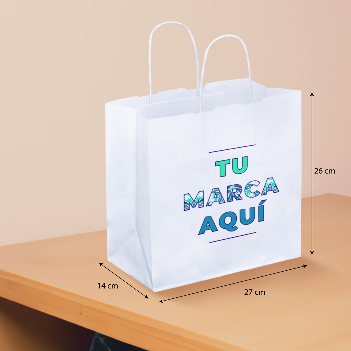 Bolsas papel blancas baratas 27x26x14