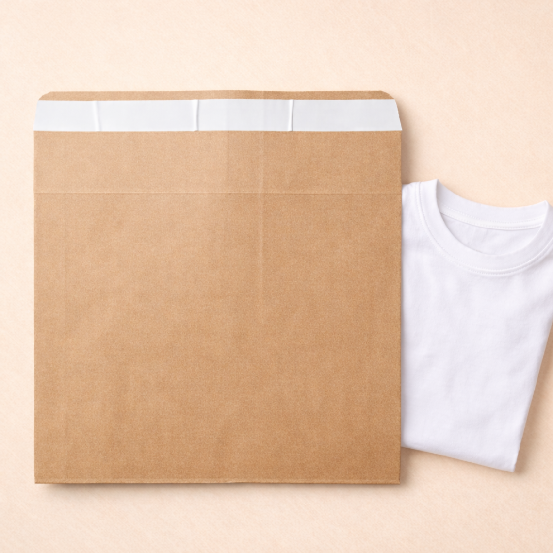 Sobres kraft con una camiseta al lado