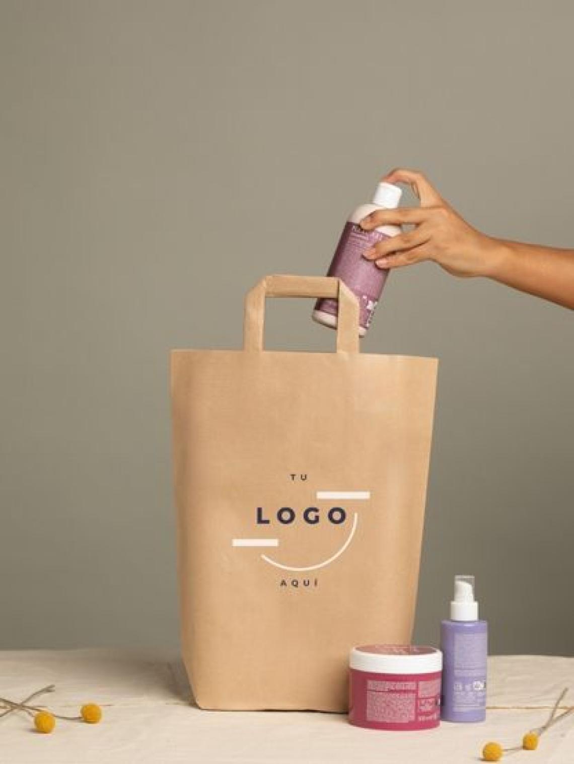 Bolsa de papel grande con asas reforzadas para comercios Bolsa de papel con productos de cosmética y peluquerías