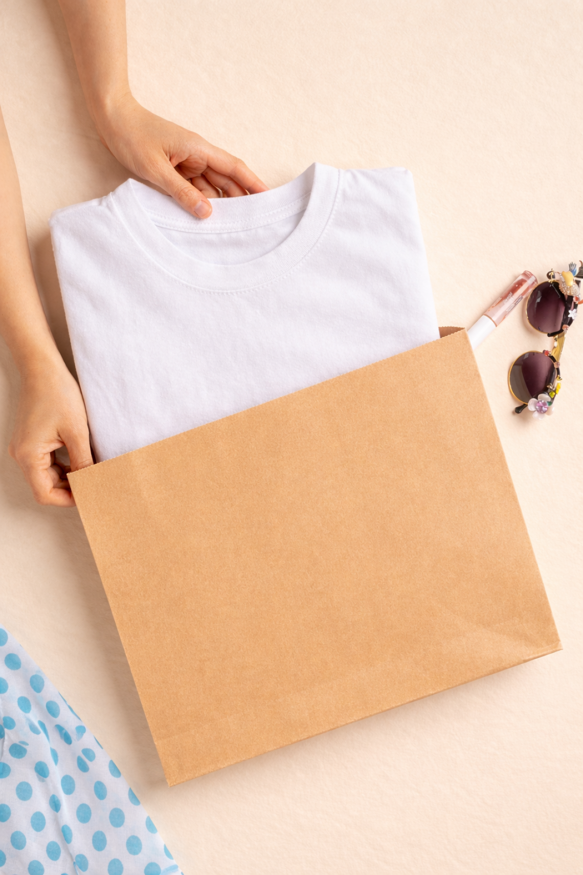 Sobre kraft y una camiseta que sobresale