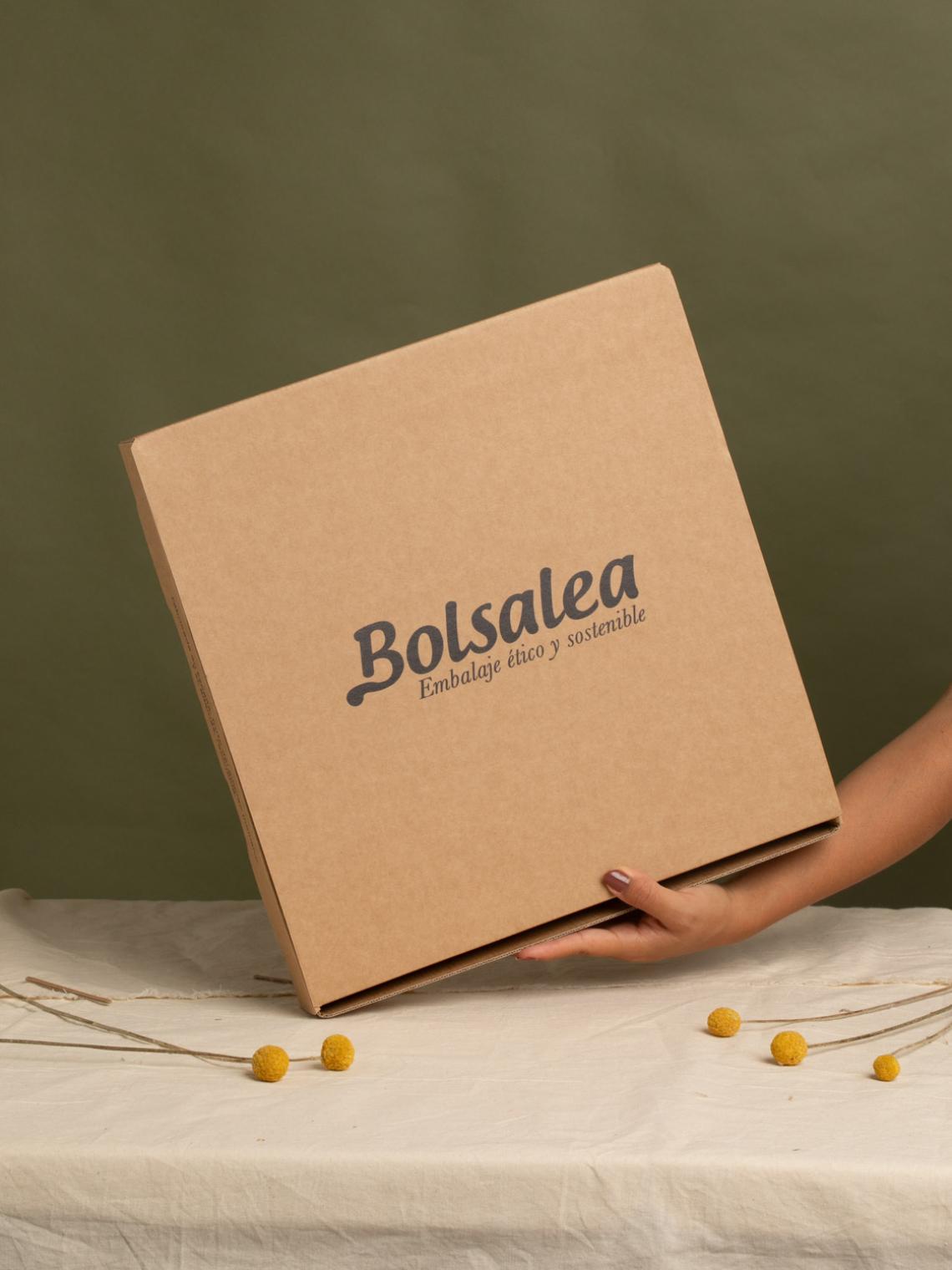 Una persona sujetando en sus manos la caja ecommerce