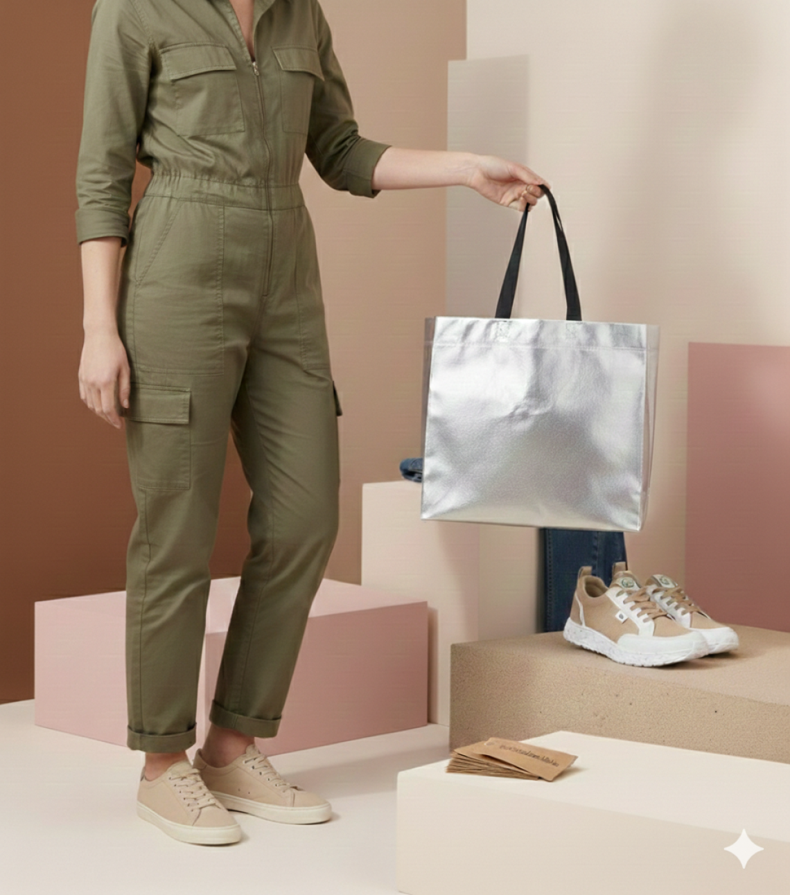 Una mujer sujetando bolsas laminadas