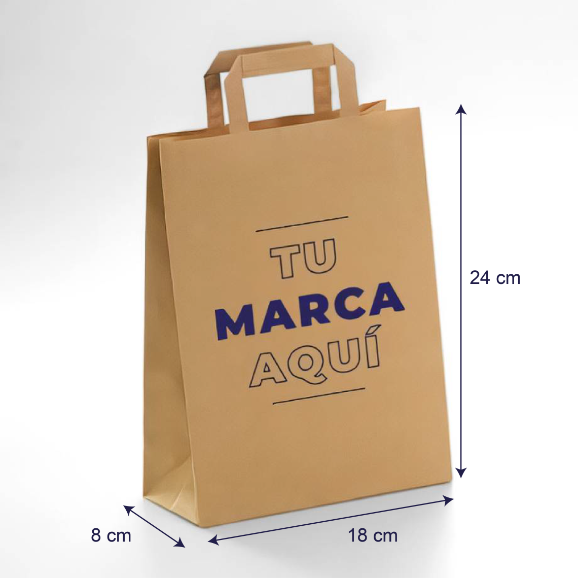 Bolsas de papel con asas planas kraft baratas 18x24x8