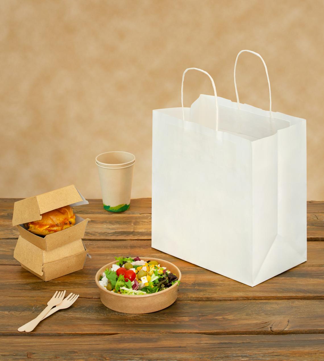 Bolsas blancas take away con comida