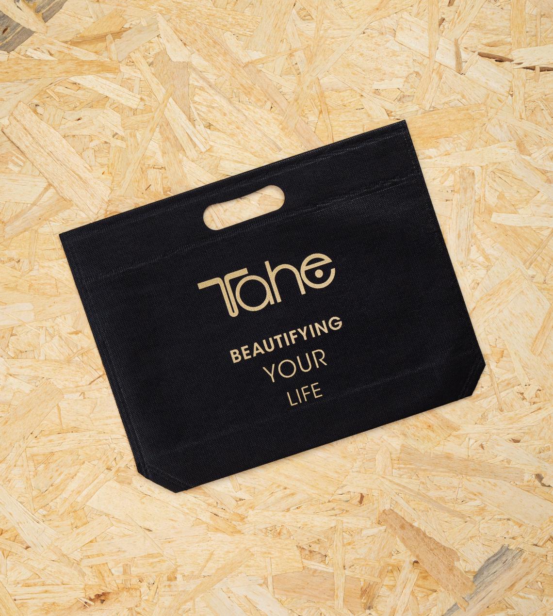 bolsa de tela negra con asa troquel impresa