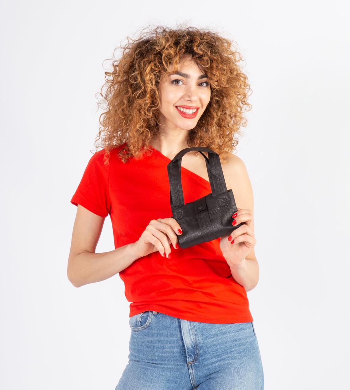 Bolsa de tela negra asa corta con corchete 40x40x15