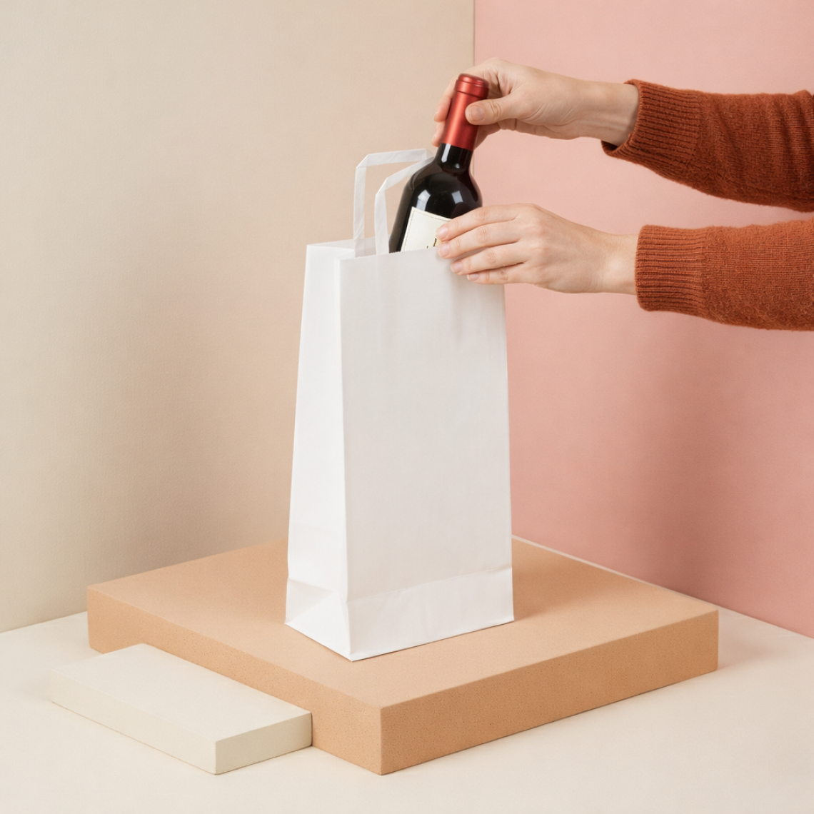 Bolsas de papel blancas para una botella 14x35x9