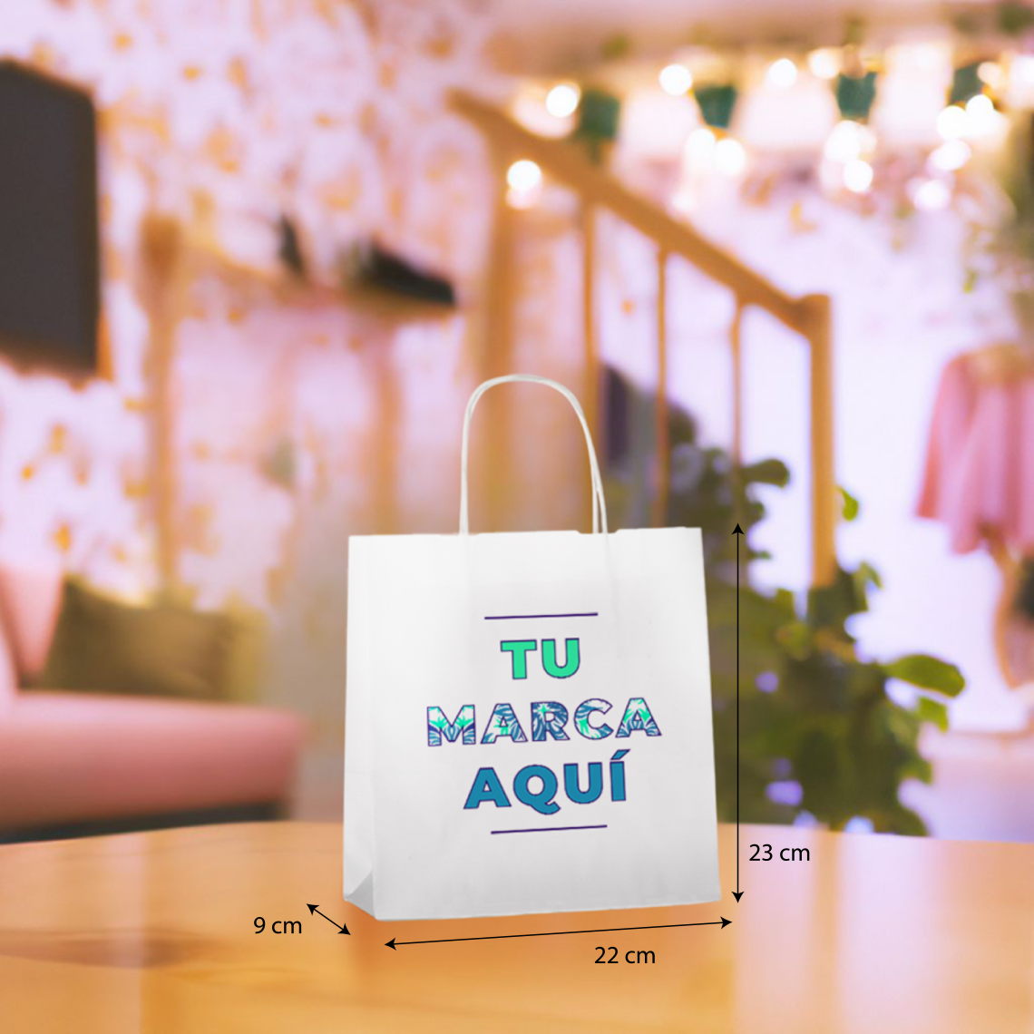 Bolsas papel blancas baratas 22x23x9