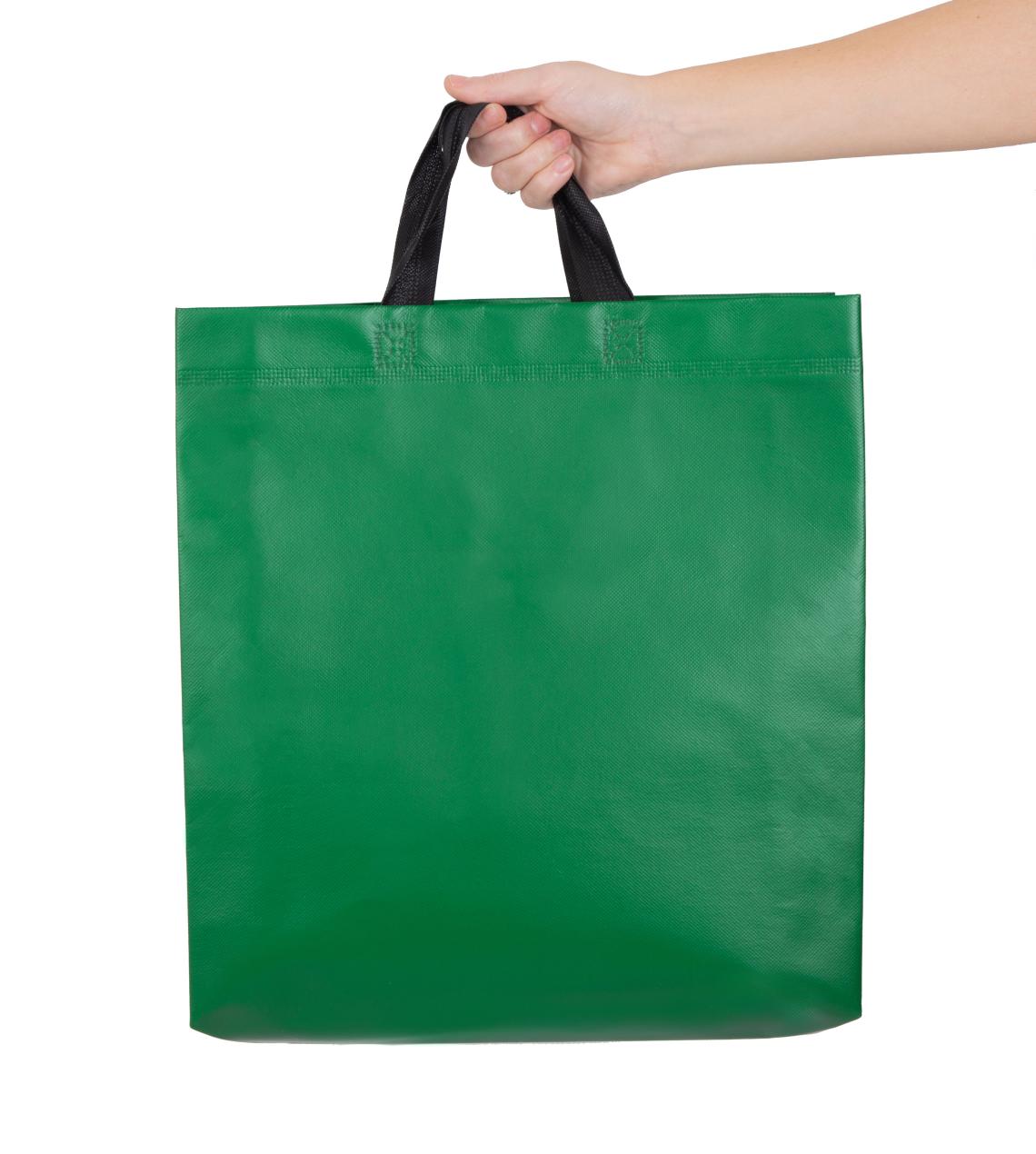 Bolsa de tela laminada con asas verdes 38x40x10