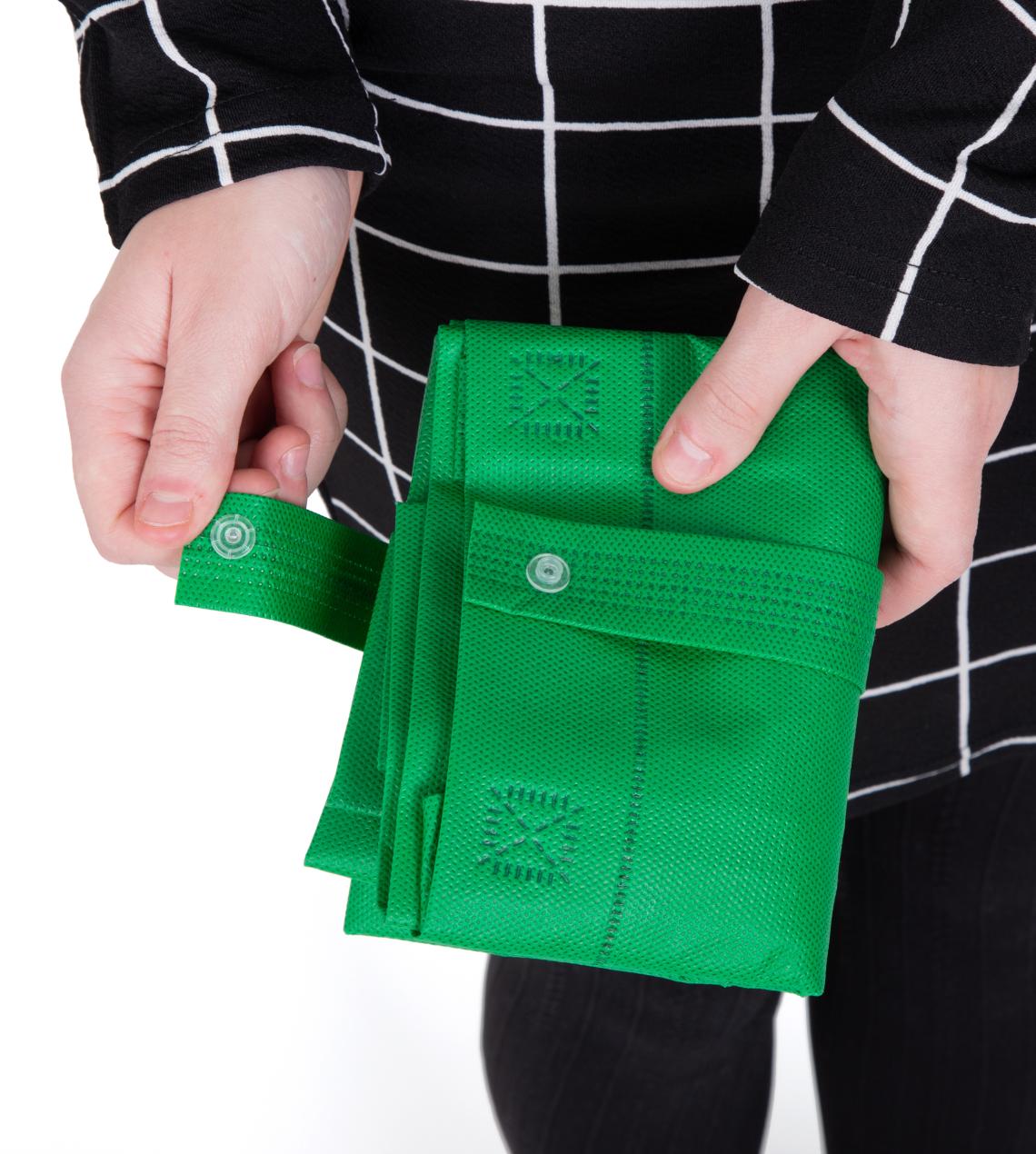 Bolsa con asas plegable de tela verde 40x40x15