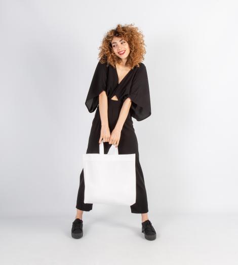 Bolsa plegable de tela con cierre corchete blanca 40x40x15 Bolsa plegable de tela con cierre corchete blanca 40x40x15