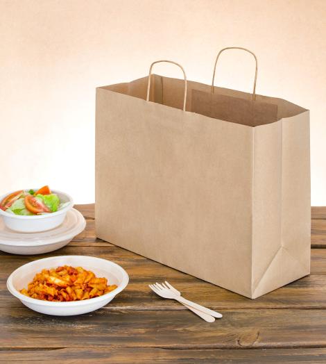 Bolsas de papel reciclado ecológicas medianas veta Bolsas de papel kraft medianas con comida al lado