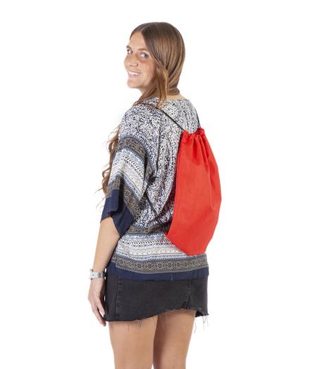 Mochila roja de cuerdas de tejido reciclado 37x42 Mochila roja de cuerdas de tejido reciclado 37x42