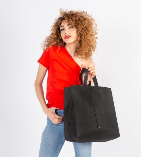 Bolsa con asas plegable de tela con corchete negra 40x40x15 Bolsa con asas plegable de tela con corchete negra 40x40x15