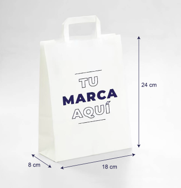 Bolsas blancas de papel con asas planas baratas 18x24x8