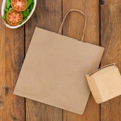 Bolsas de papel impermeable take away 27x26x13. Papel reciclado