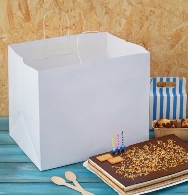 Bolsas de papel blancas para pastelerías 38x32x29 | Fabricadas por personas con discapacidad intelectual