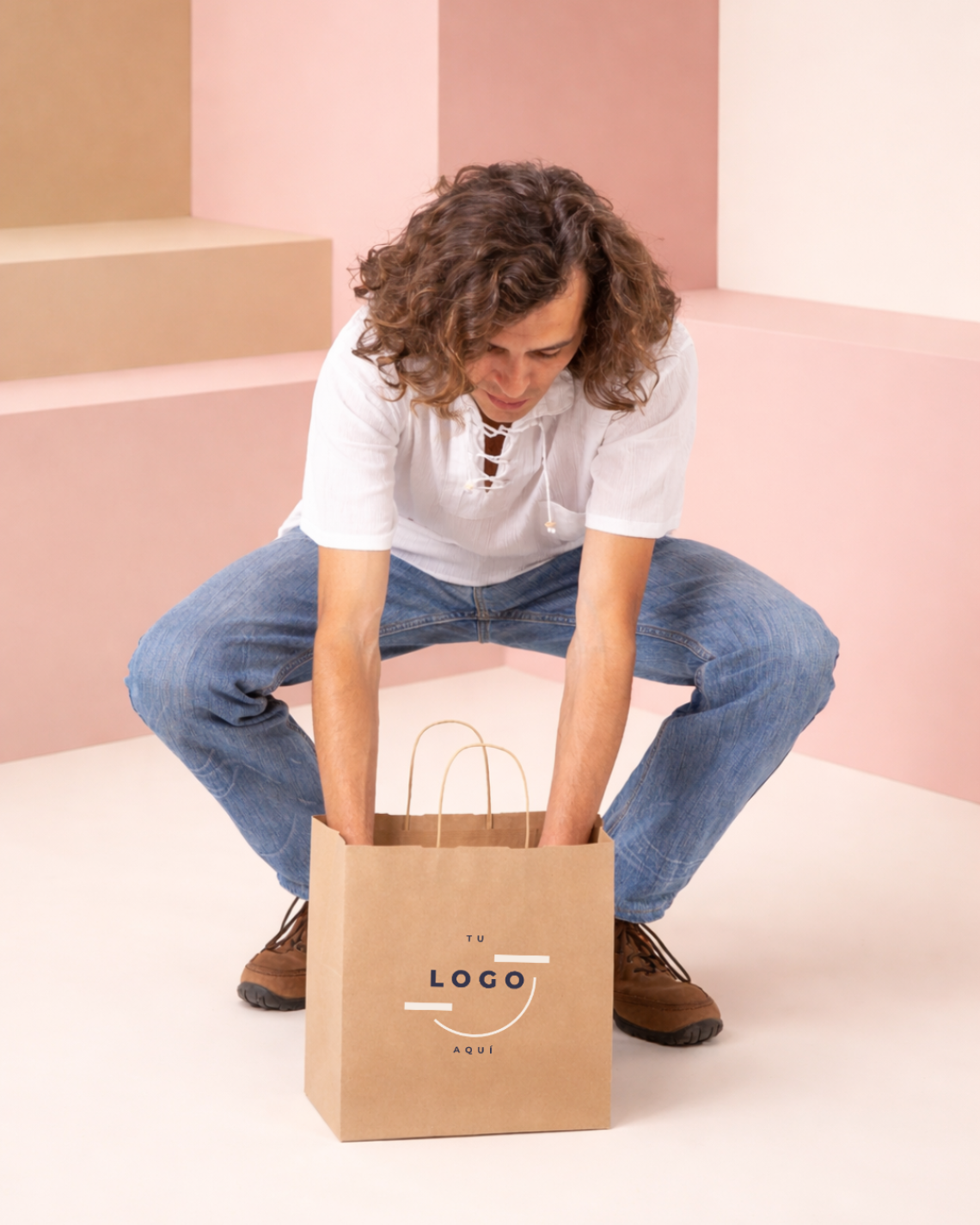 Bolsas de papel  kraft medianas de base ancha