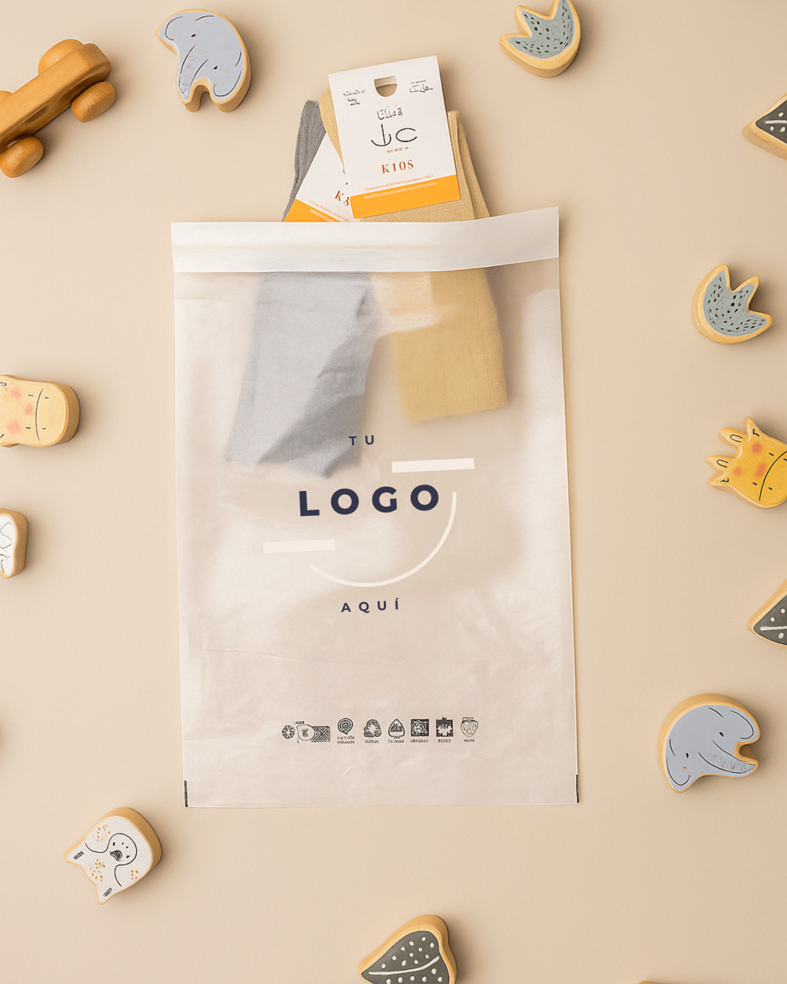 sobre transparente adhesivo con calcetines en el interior