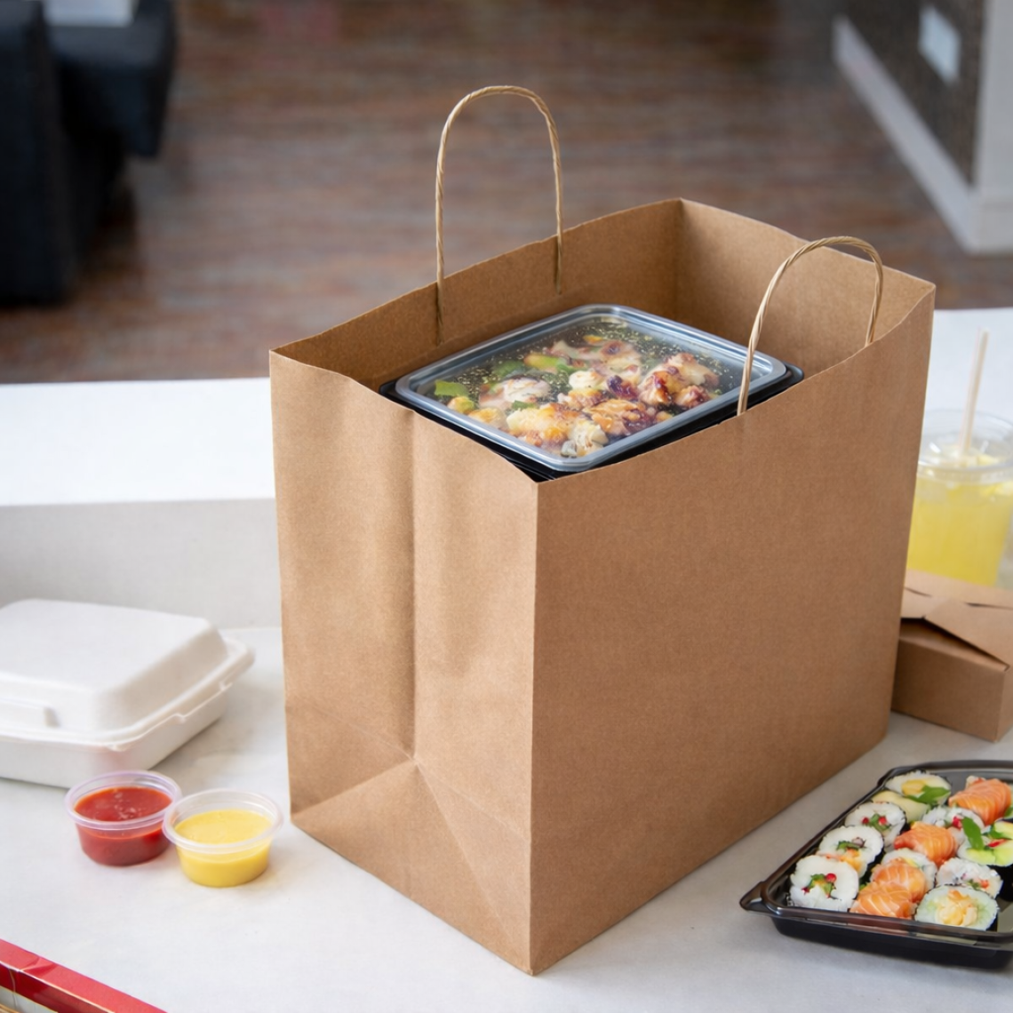 Bolsas kraft con comida dentro