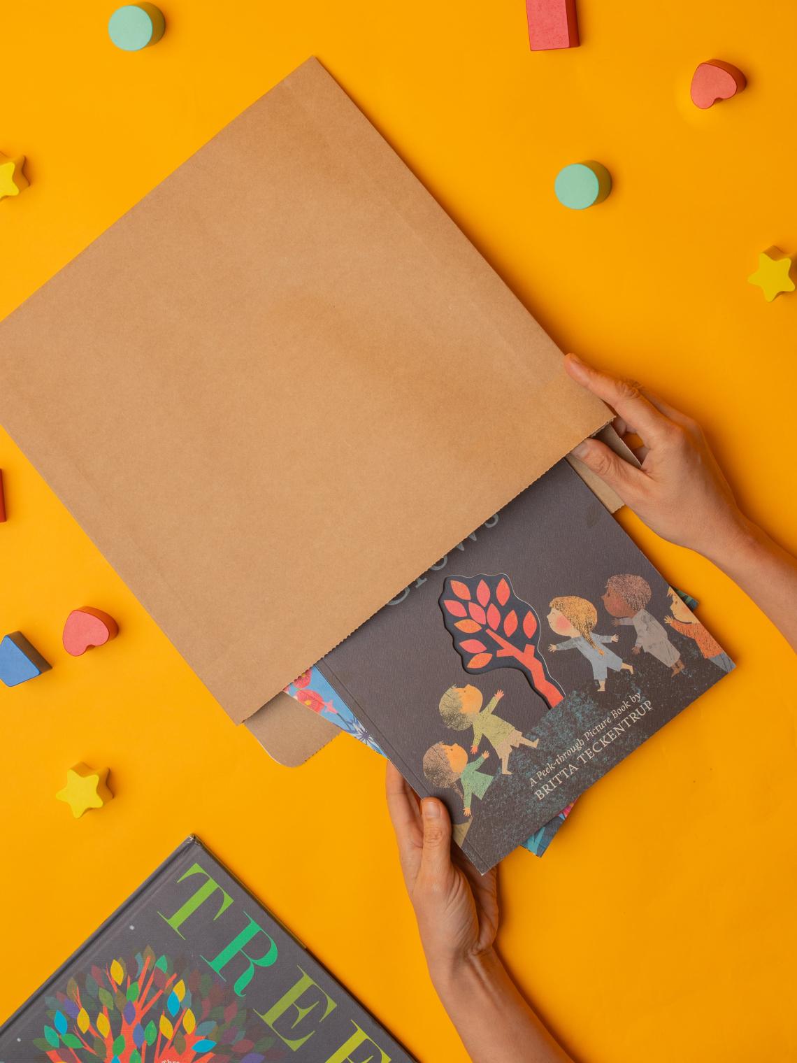 Sobres de papel kraft con unos libros