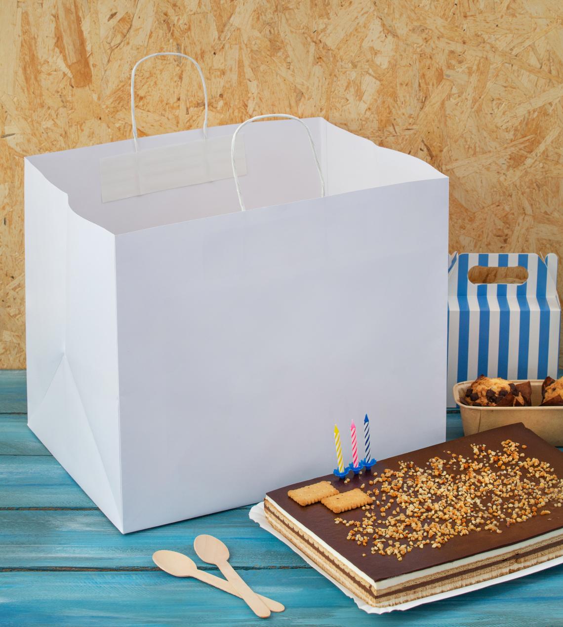 Bolsas de papel de base ancha para pastelerías blancas