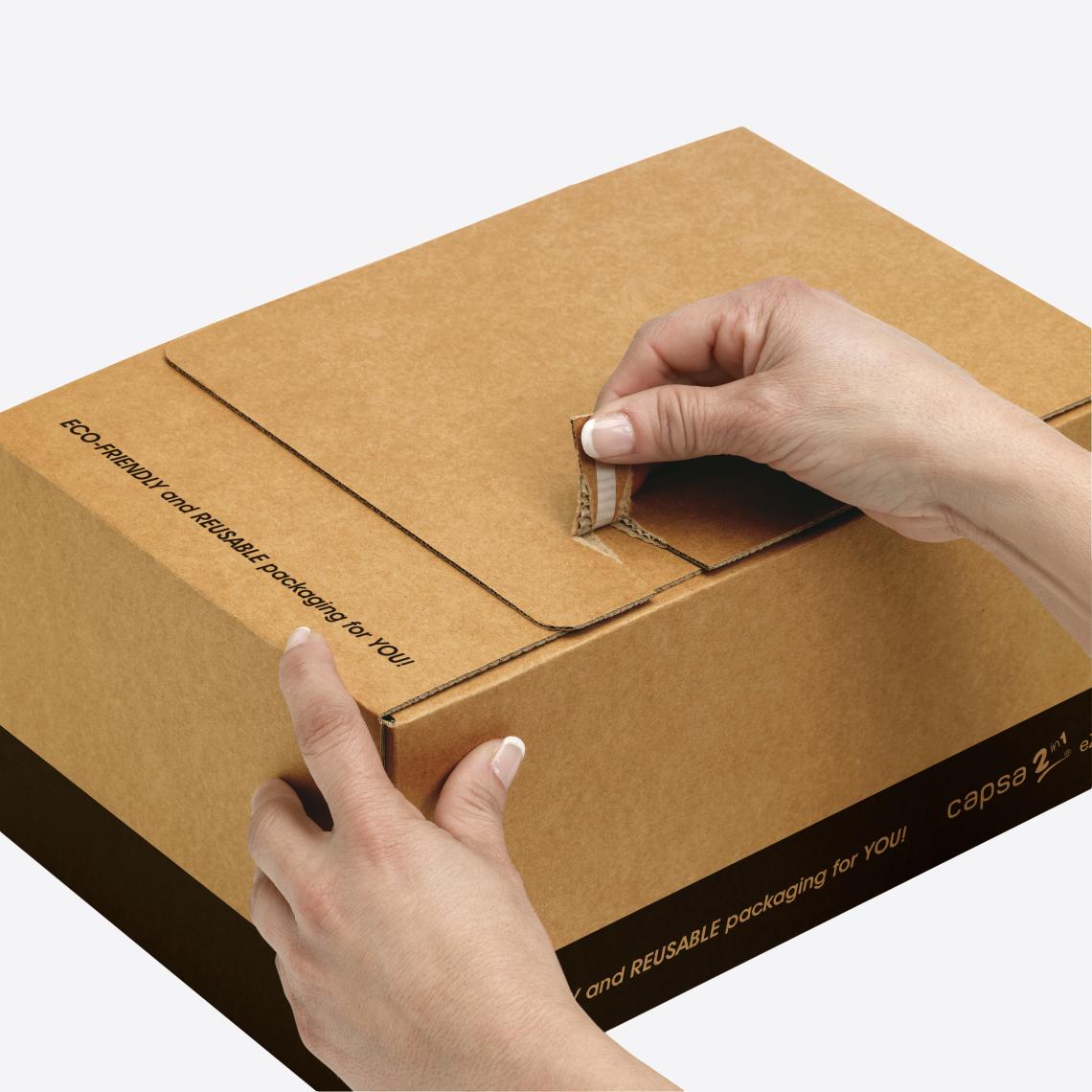 Cajas de cartón para envíos y devoluciones con 2 tiras adhesivas
