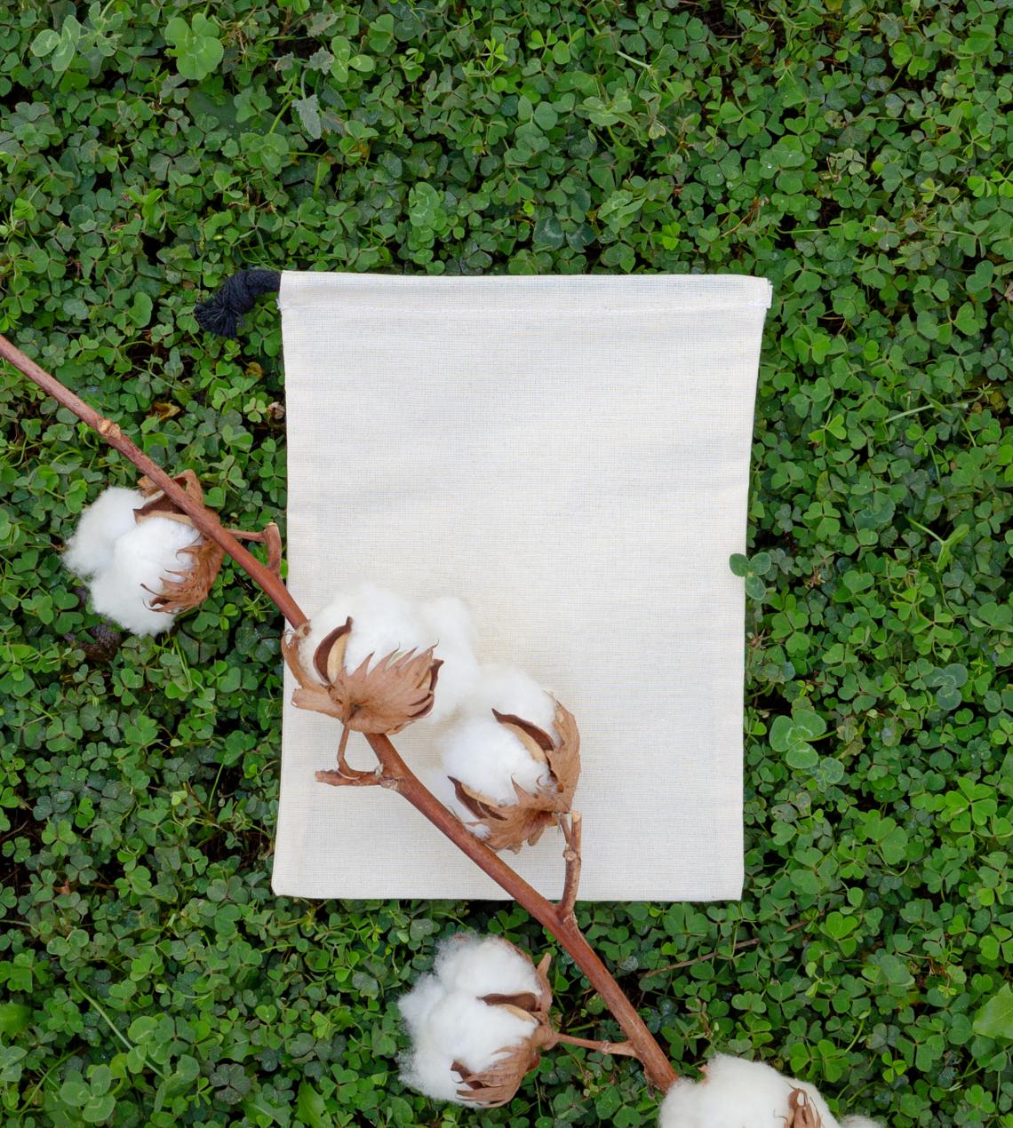 Sacos de algodón crudo ecológico con cierre de cordones negros