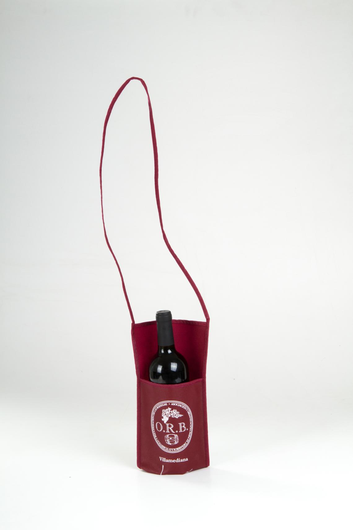 Funda para botella de vino con asa larga granate  16x30