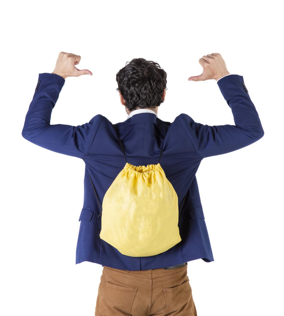 Mochila de cuerdas de tejido reciclado color amarillo 37x42