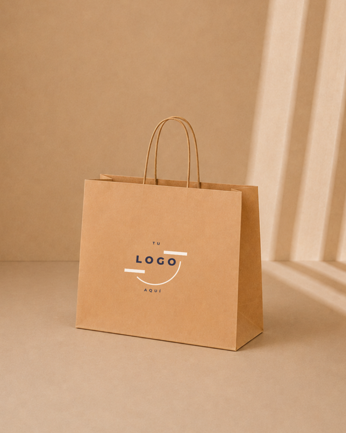 Bolsas de papel apaisadas sujetadas por una mujer