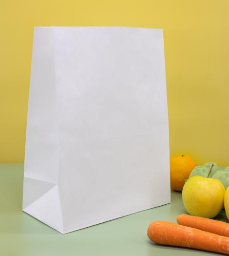 Bolsas de papel blancas sin asas 26x35x14. Papel ecológico