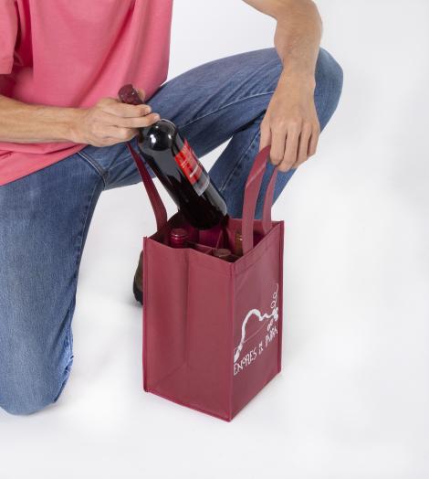 Bolsas de tela para cuatro botellas impresas Bolsas de tela con cuatro botellas