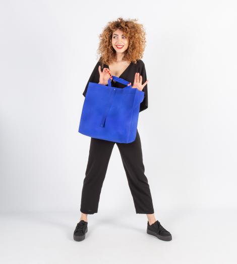 Bolsa con asas plegable de tela con corchete azul 40x40x15