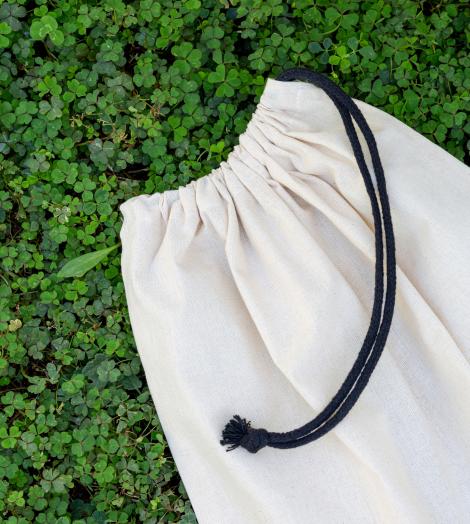 Venta de sacos de algodón crudo por mayor Sacos de algodón crudo hechos a medida con cierre de cordones negros