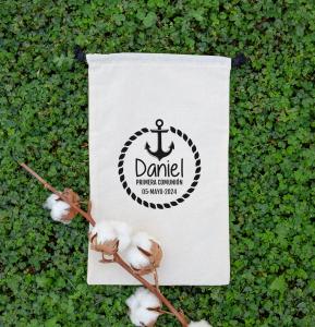 Sacos de algodón orgánico para regalos de comunión 150 g 20x33