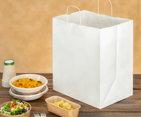 Bolsas de papel blancas con base ancha